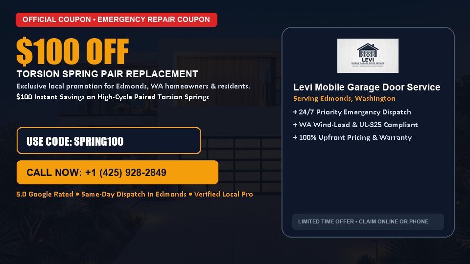 Levi Mobile Garage Door Service $100 OFF Dual Torsion Spring Replacement in Edmonds, WA