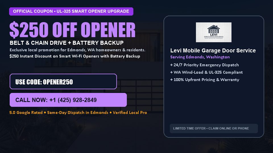 Levi Mobile Garage Door Service $250 OFF Premium LiftMaster Opener Installation in Edmonds, WA